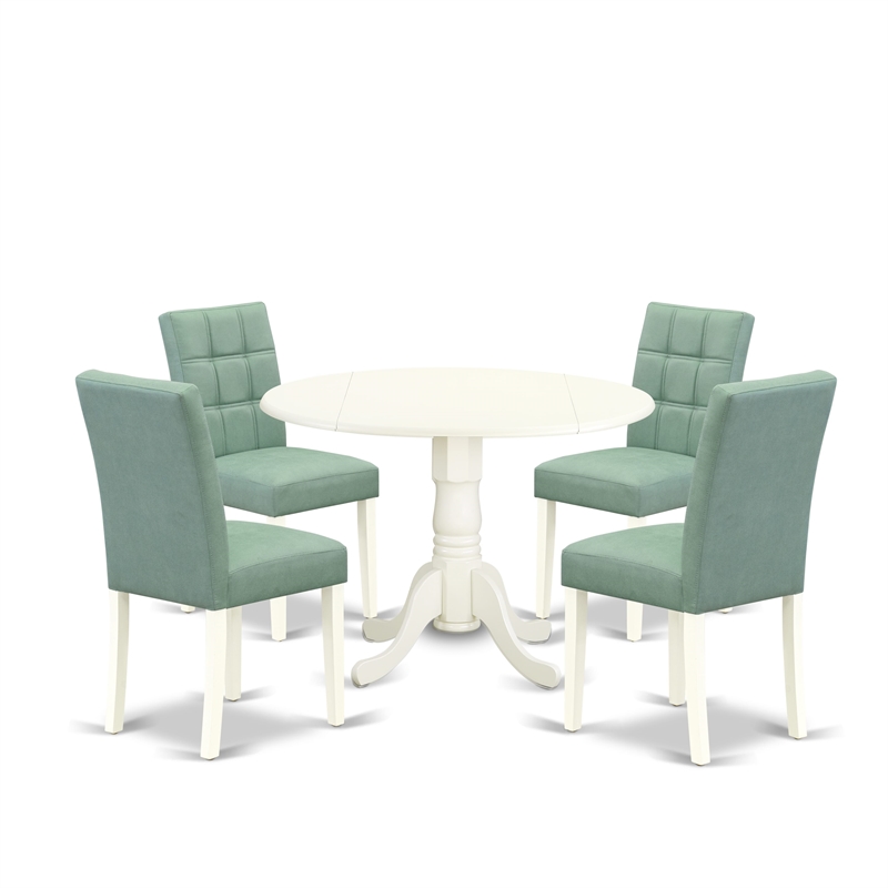 Pemberly Row 5-Piece Mid Century Dining Set in Linen White/Willow Green