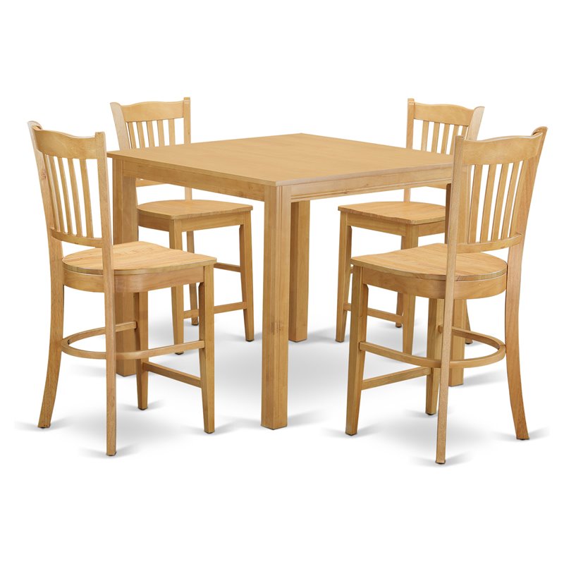 Pemberly Row 5-Piece Wood Dining Set with Bar Stools in Oak Finish