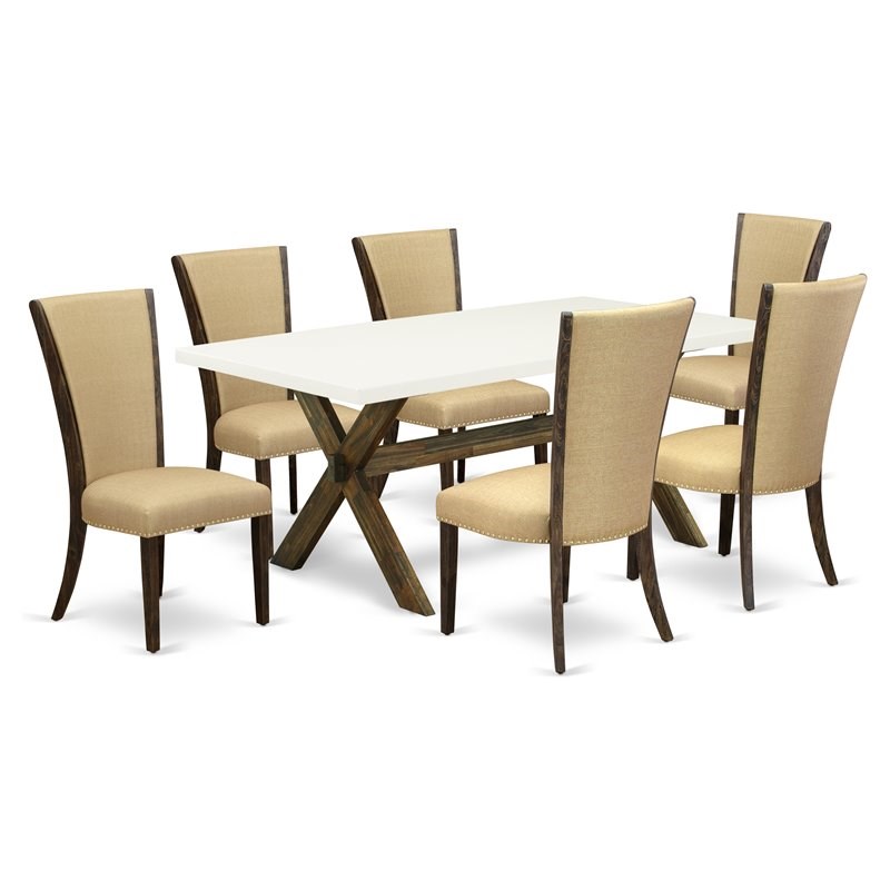 Pemberly Row 7-Piece Dining Set with Acacia Wood Table and Parson Chairs