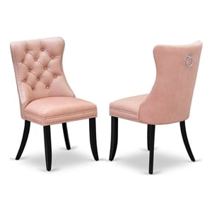 Pemberly Row Faux Leather Parson Dining Chair in Beige Red (Set of 2)