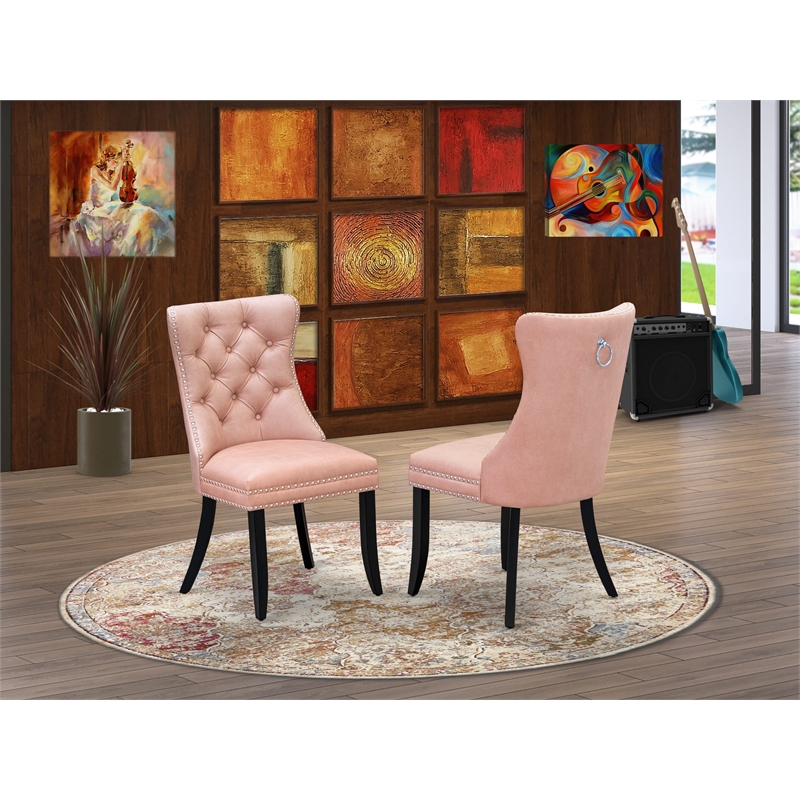 Pemberly Row Faux Leather Parson Dining Chair in Beige Red (Set of 2)