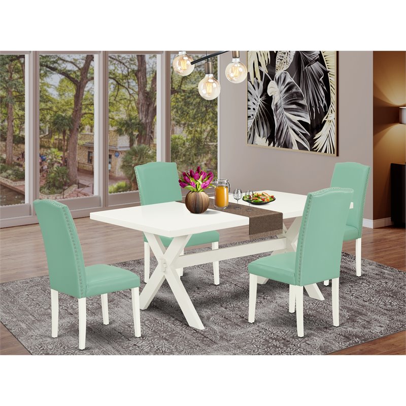 Pemberly Row X-Style 5-Piece Wood Dining Set in White and Pound Finish