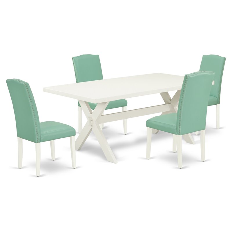 Pemberly Row X-Style 5-Piece Wood Dining Set in White and Pound Finish