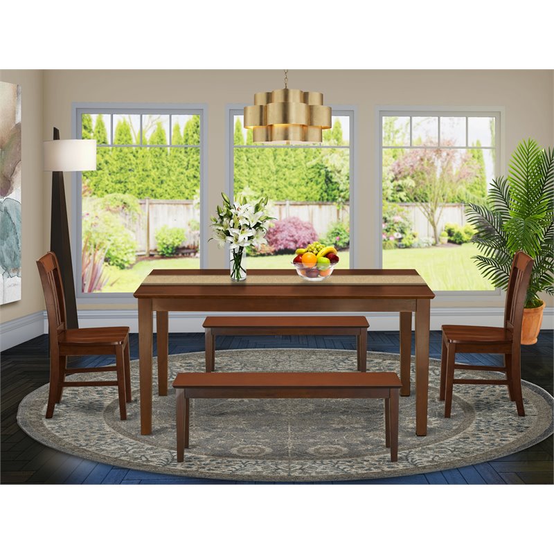 Pemberly Row 5-Piece Wood Dinette Set with Slatted Chairs in Mahogany