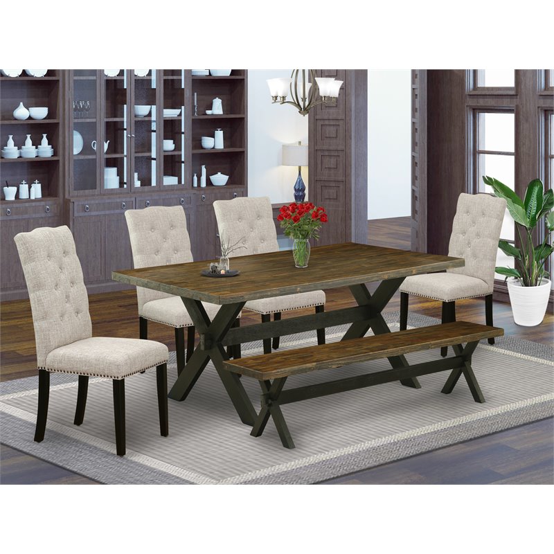 Pemberly Row X-Style 6-Piece Wood Dining Set in Black and Doeskin