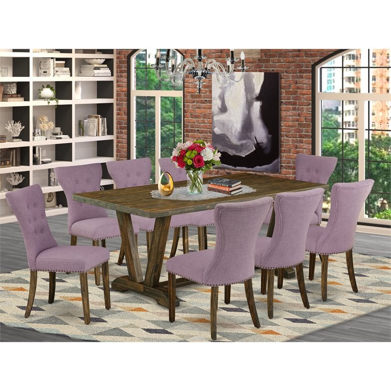 Pemberly Row V-Style 9-Piece Wood Dining Set in Dahlia Purple Finish