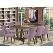Pemberly Row V-Style 9-Piece Wood Dining Set in Dahlia Purple Finish