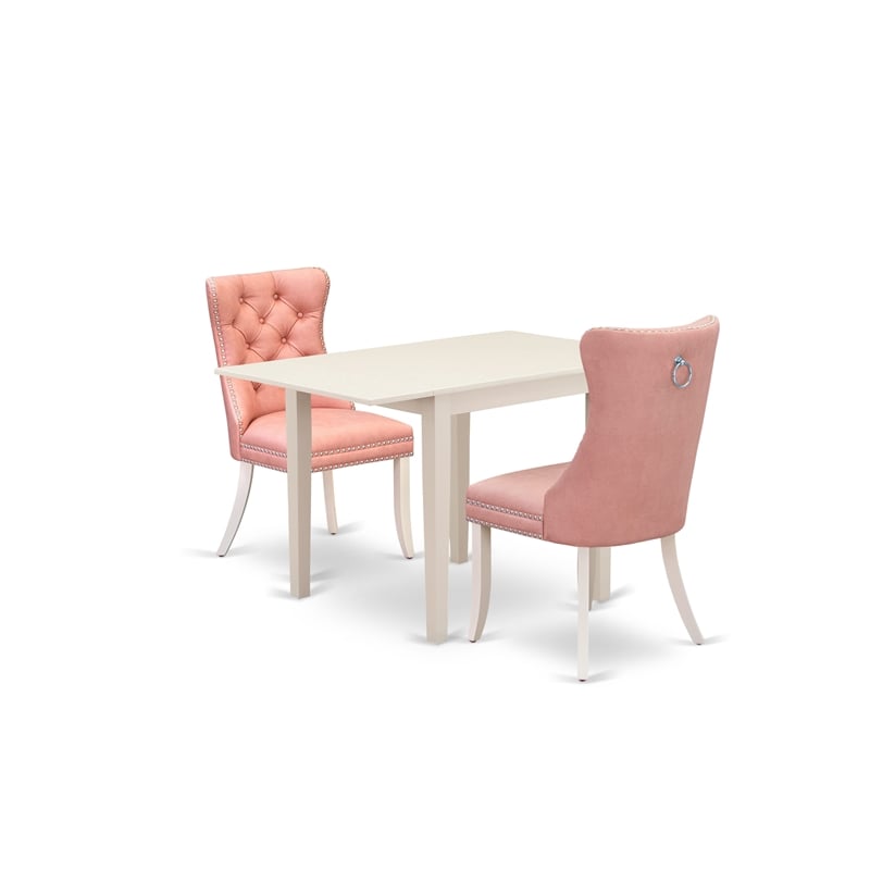 Pemberly Row 3-Piece Rubberwood Dining Set in Linen White and Beige Red