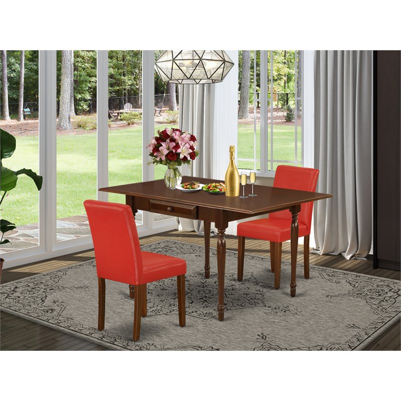 Pemberly Row 3-Piece Wood Dining Room Set in Mahogany with Drop Leaves