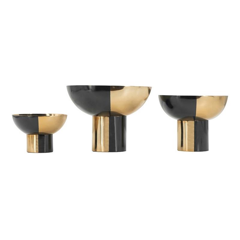 Pemberly Row Round Decorative Bowl Set of 3 in Black/Gold Aluminum