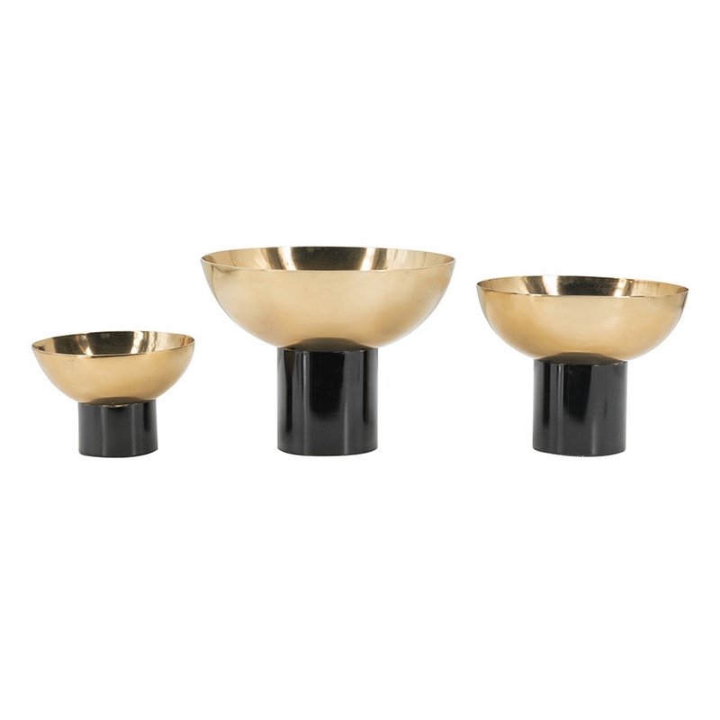 Pemberly Row Round Decorative Bowl Set of 3 in Black/Gold Aluminum