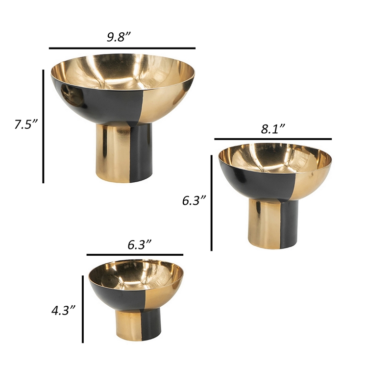 Pemberly Row Round Decorative Bowl Set of 3 in Black/Gold Aluminum