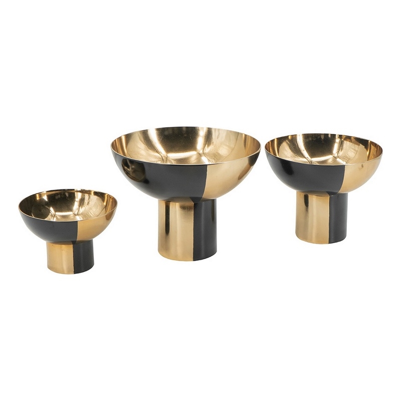 Pemberly Row Round Decorative Bowl Set of 3 in Black/Gold Aluminum