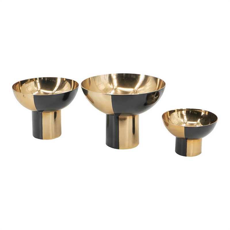 Pemberly Row Round Decorative Bowl Set of 3 in Black/Gold Aluminum