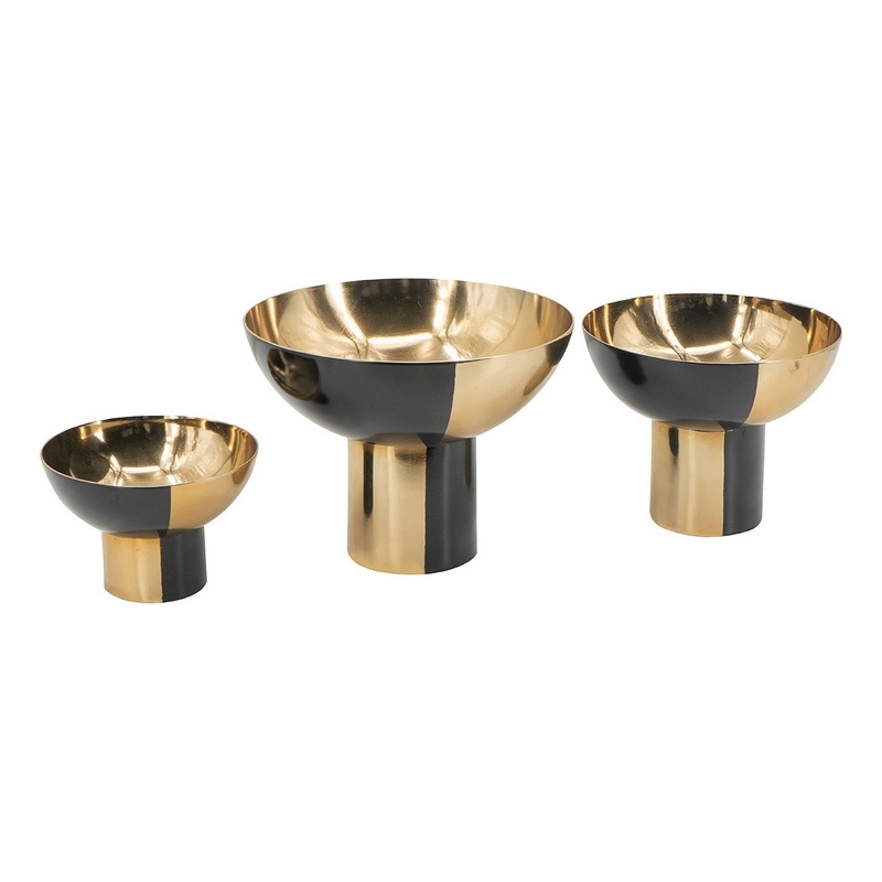 Pemberly Row Round Decorative Bowl Set of 3 in Black/Gold Aluminum