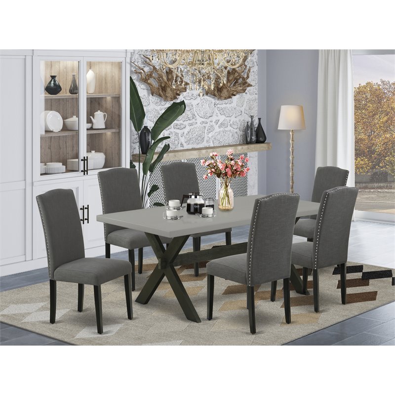 Pemberly Row 7-Piece X-Leg Dining Table Set in Dark Gotham Gray