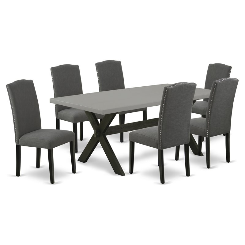 Pemberly Row 7-Piece X-Leg Dining Table Set in Dark Gotham Gray