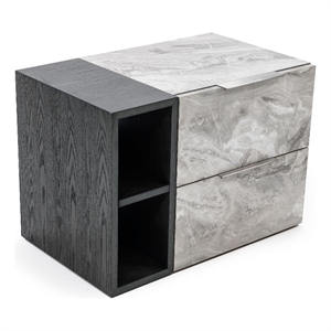Pemberly Row 26&quot Nightstand with 2 Drawers and Marble Front Panels in Gray