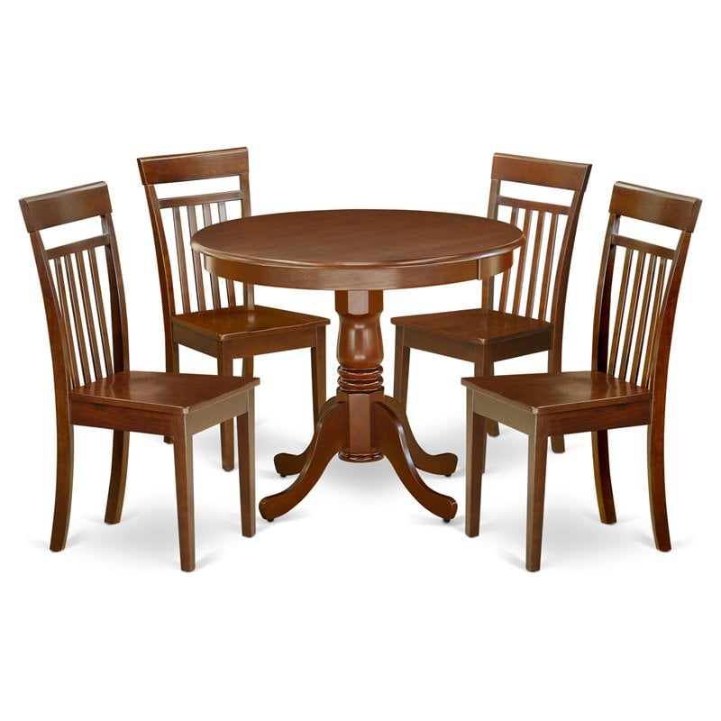 Pemberly Row 5-Piece Wood Dining Set with Round Table in Mahogany