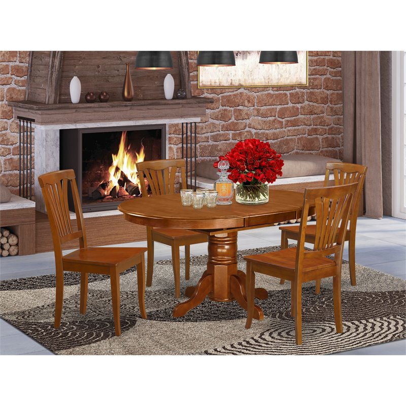 Pemberly Row 5-Piece Dining Set with Butterfly Table in Saddle Brown