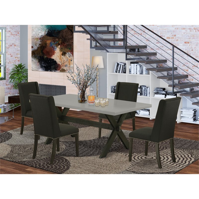 Pemberly Row X-Style 5-Piece Wood Dining Table Set in Black and Cement