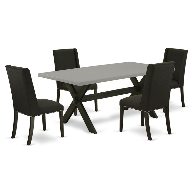Pemberly Row X-Style 5-Piece Wood Dining Table Set in Black and Cement