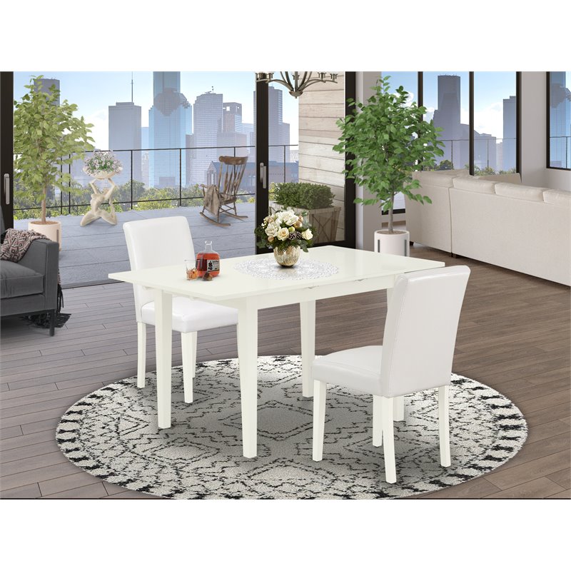 Pemberly Row 3-Piece Wood Dining Set with Parson Chairs in Linen White
