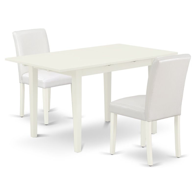 Pemberly Row 3-Piece Wood Dining Set with Parson Chairs in Linen White