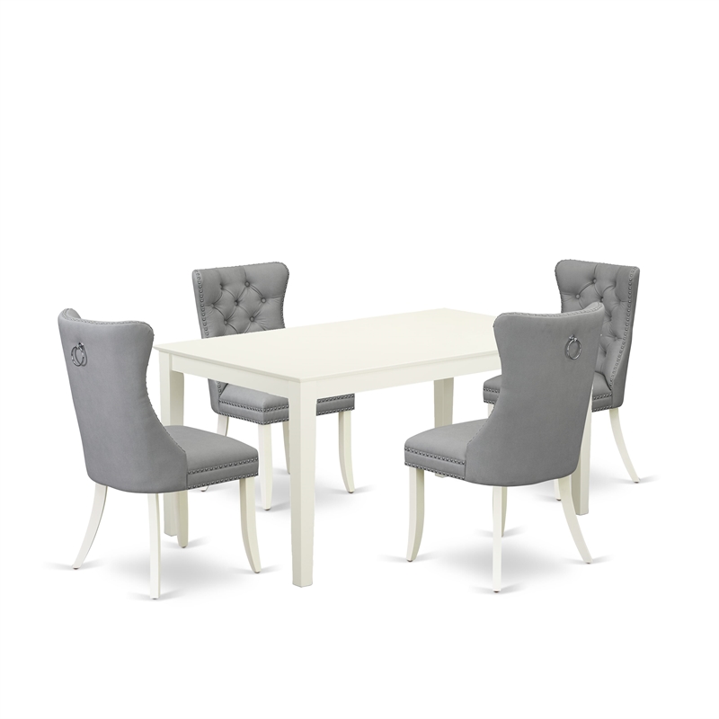 Pemberly Row 5-Piece Kitchen Table Set in Linen White and Light Gray Finish
