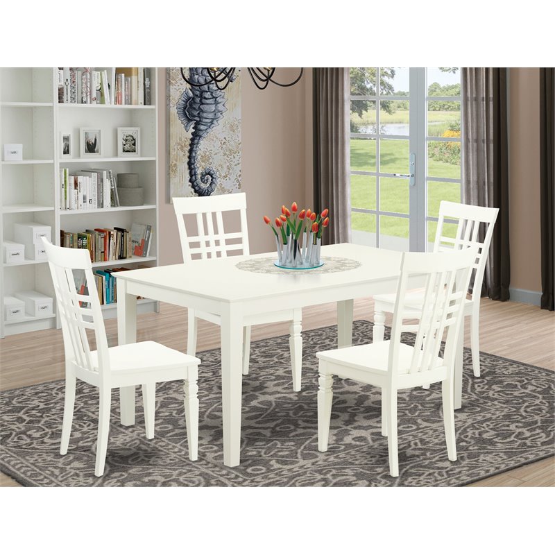 Pemberly Row 5-Piece Dining Set in Linen White with Cross-Hatch Chair Backs