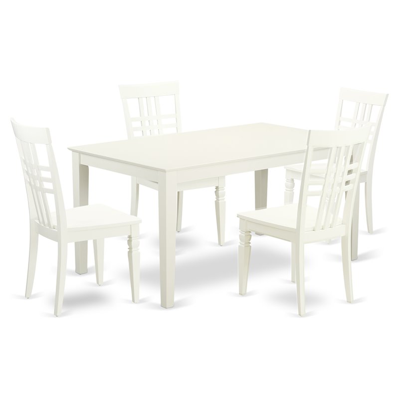 Pemberly Row 5-Piece Dining Set in Linen White with Cross-Hatch Chair Backs