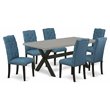 Pemberly Row X-Style 7-Piece Wood Dining Set Black Mineral Blue