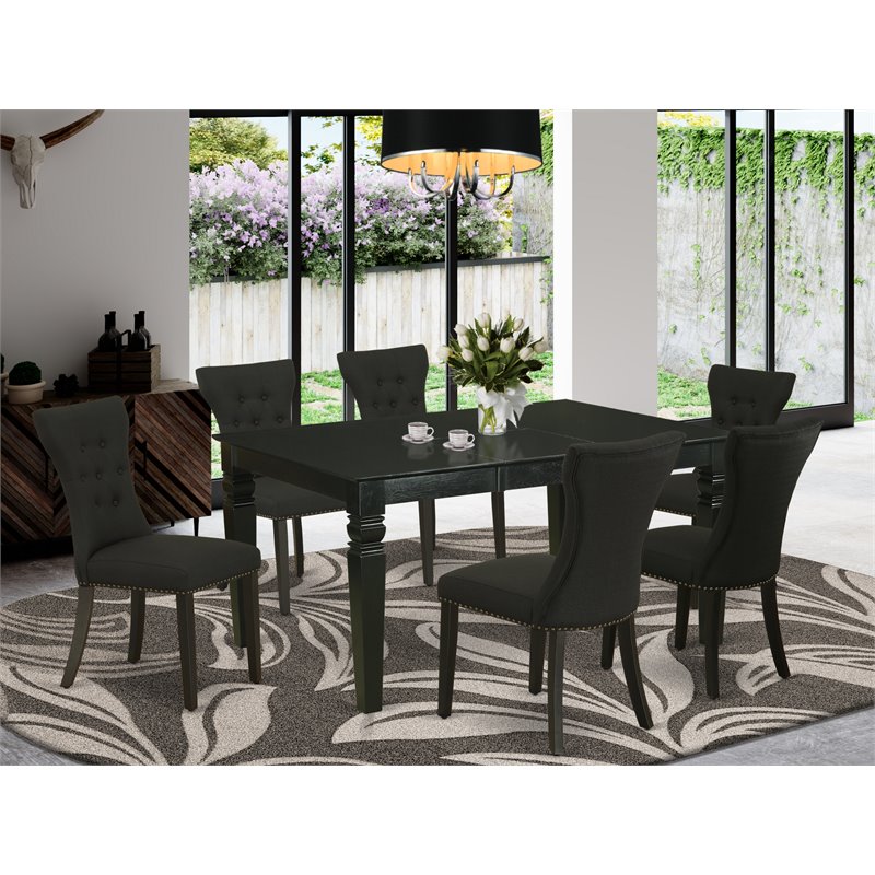 Pemberly Row 7-Piece Black Wood Dining Set with Parson Chairs
