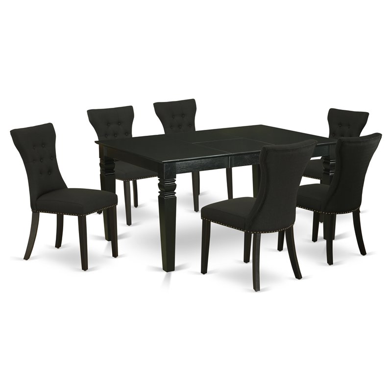 Pemberly Row 7-Piece Black Wood Dining Set with Parson Chairs