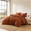 Pemberly Row 4 Piece Queen Duvet Comforter Set Linen in Rust Orange