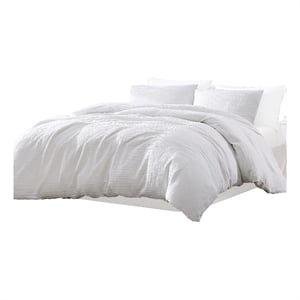 Pemberly Row 3 Piece King Comforter Set Natural Crinkled Texture in White