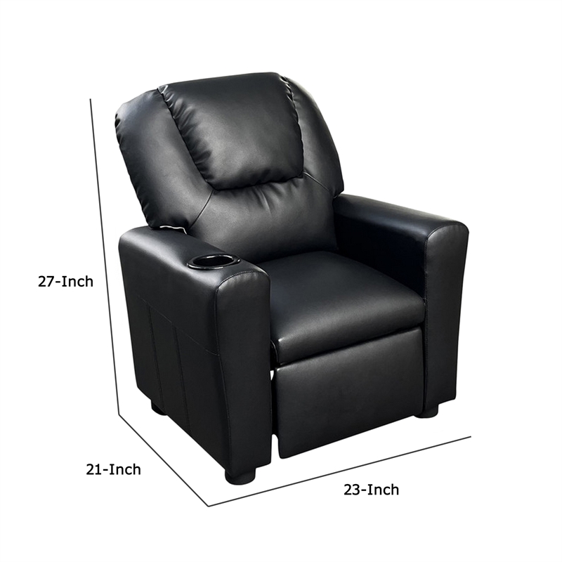 Pemberly Row Youth Recliner Chair with Cup Holder and Padded Seat in Black
