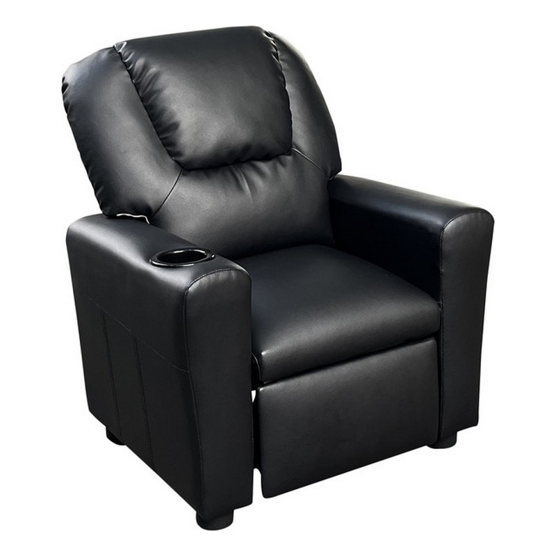 Pemberly Row Youth Recliner Chair with Cup Holder and Padded Seat in Black