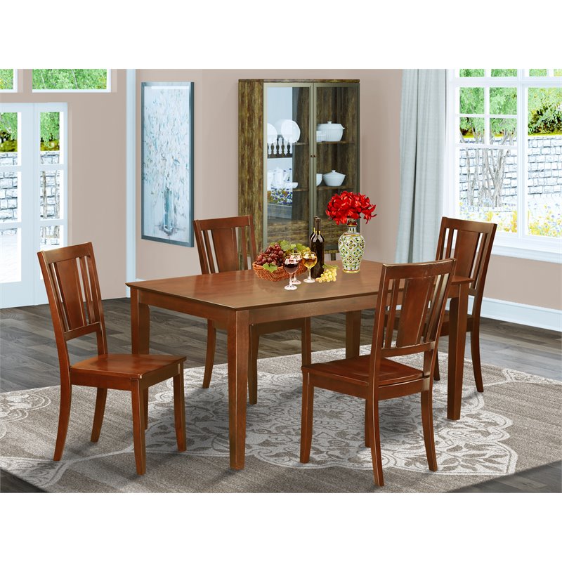 Pemberly Row 5-Piece Wood Dining Table and Chair Set Mahogany Finish