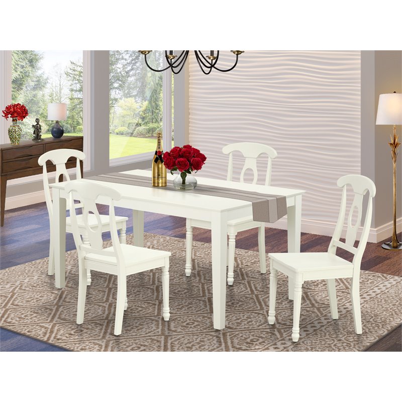 Pemberly Row 5-Piece Wood Dining Set with Panel-Back Chairs in Linen White