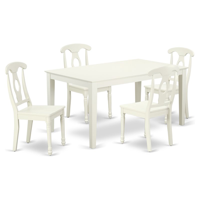 Pemberly Row 5-Piece Wood Dining Set with Panel-Back Chairs in Linen White