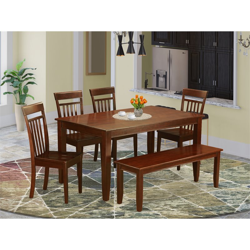 Pemberly Row 6-Piece Wood Dining Set with Slatted-Back Chairs in Mahogany