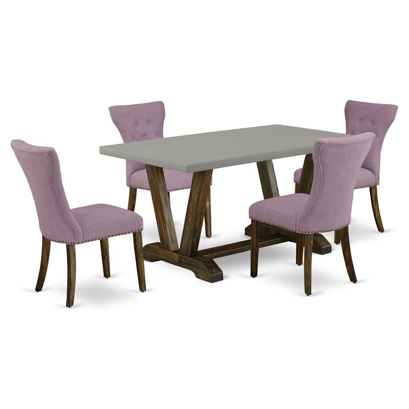 Pemberly Row V-Style 5-Piece Wood Dining Set in Brown and Cement Finish