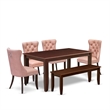 Pemberly Row 6-Piece Dining Set in Mahogany with Bench and Chairs