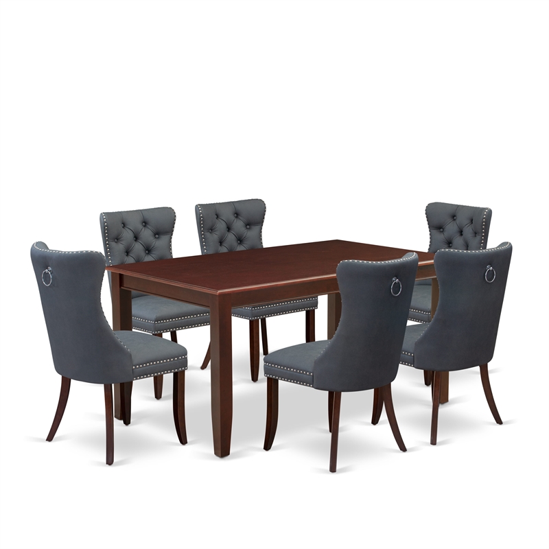 Pemberly Row 7-Piece Dining Table Set in Mahogany and Platinum Gray