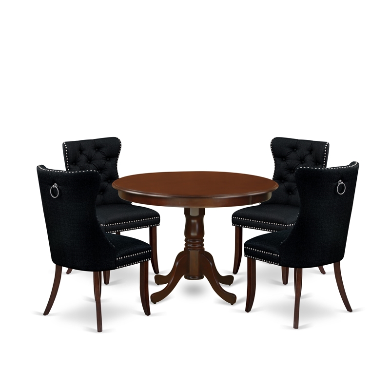 Pemberly Row 5-Piece Mahogany Dining Table Set with Black Chairs