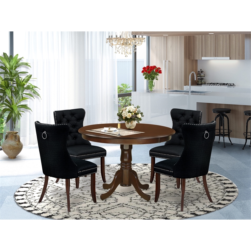 Pemberly Row 5-Piece Mahogany Dining Table Set with Black Chairs