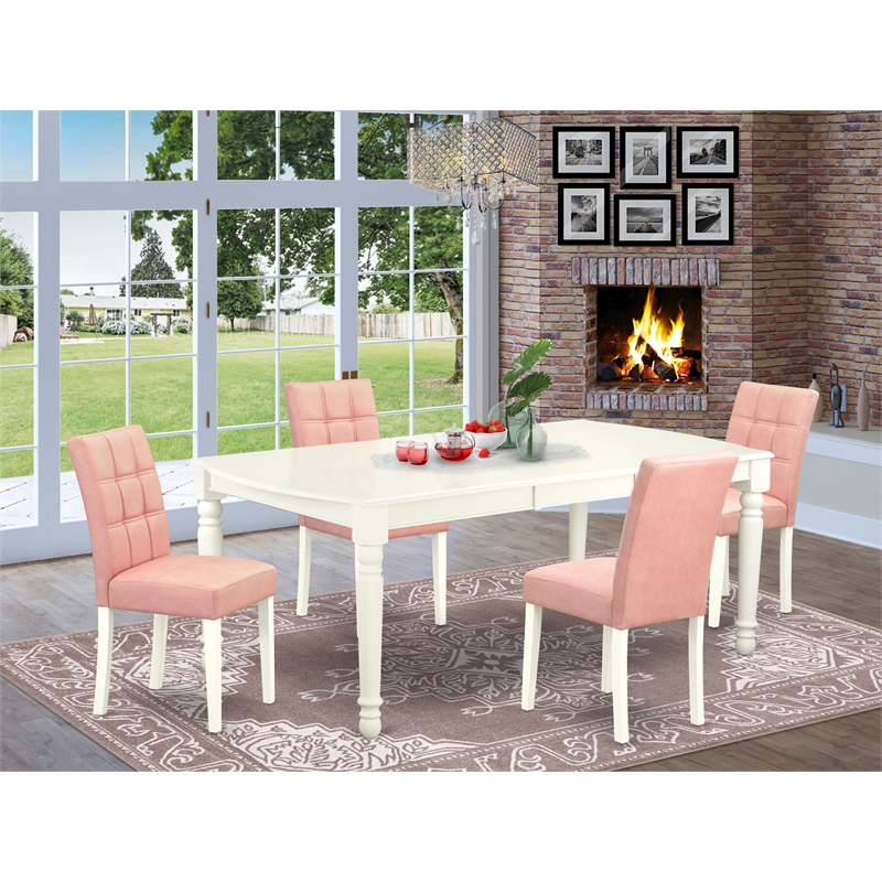 Pemberly Row 5-Piece Wood Dining Table Set in Linen White/Beige Red
