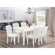 Pemberly Row 7-Piece Dining Set with Leather Seats in Linen White Finish