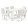 Pemberly Row 7-Piece Dining Set with Leather Seats in Linen White Finish